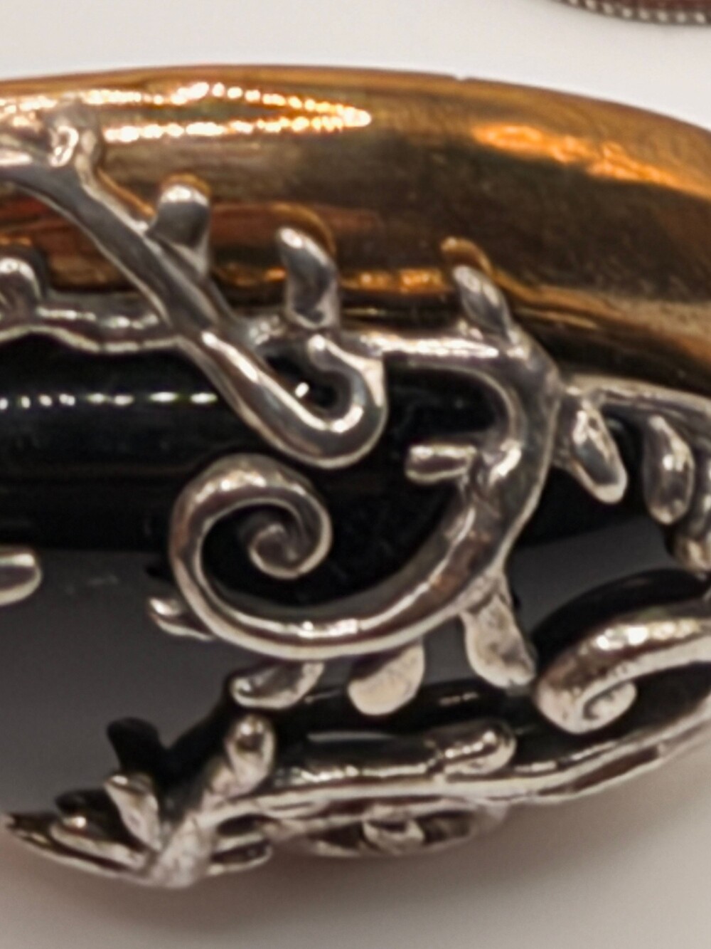 Carolyn Pollack 925 and Brass Black Onyx Pendant Vine Leaf Overlay Quarter Scale - Picture 7 of 8
